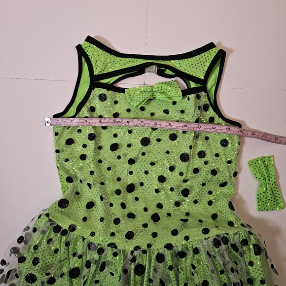 Curtain Call green black polka dots tulle layer dress leotard tap dance sz CXL - Picture 4 of 10